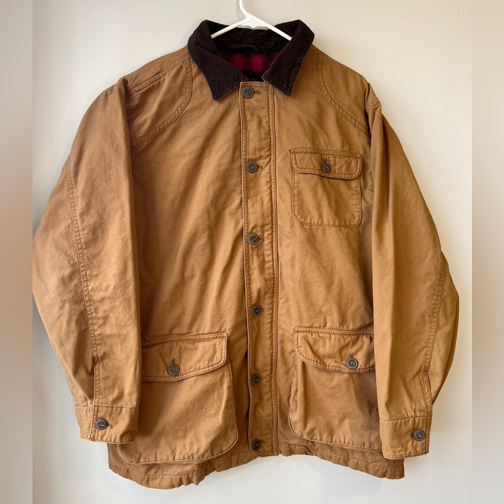 Orvis Classic Barn Coat Brown Canvas Fleece Lined Corduroy Collar Mens Large